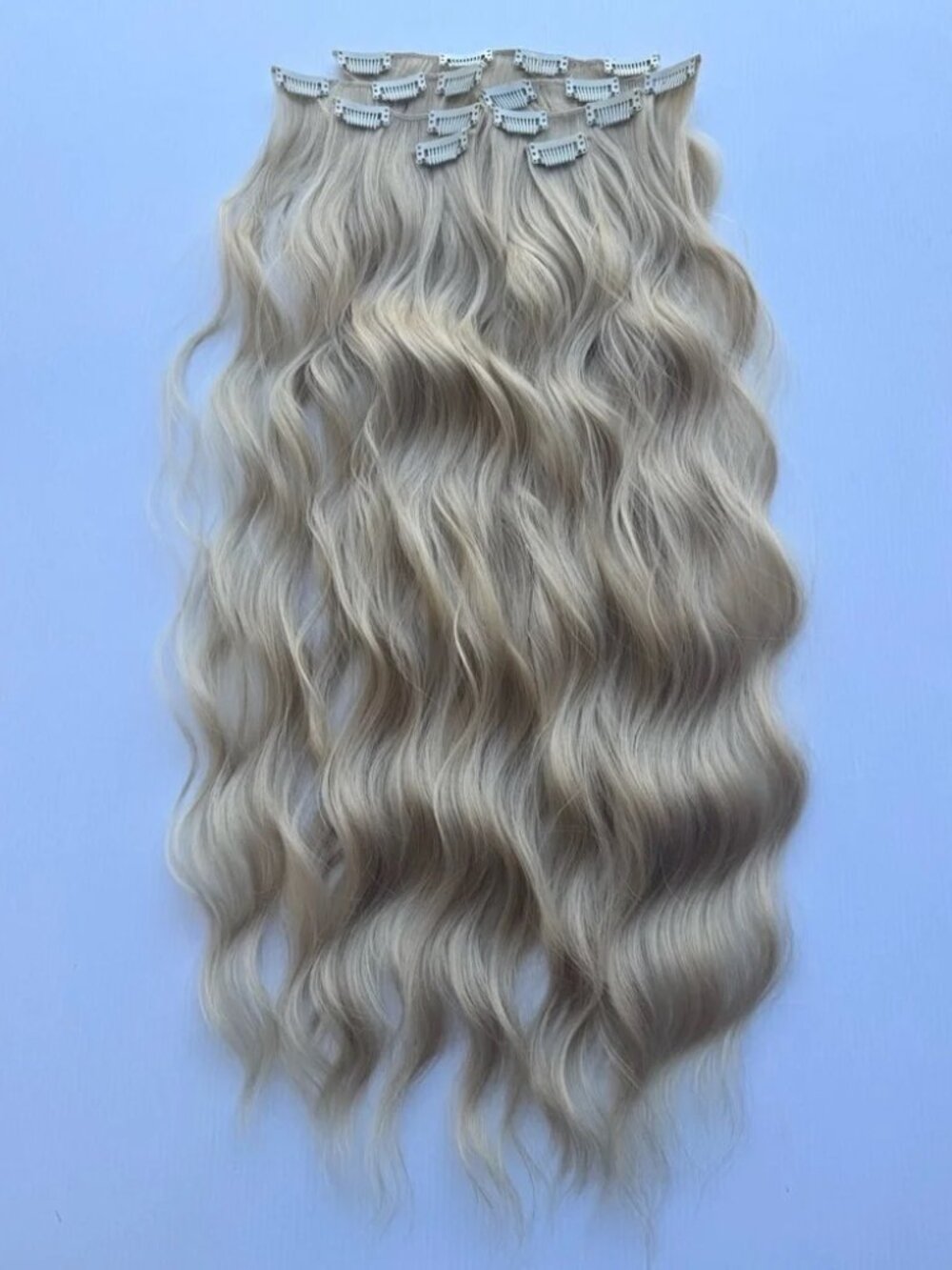 22 In Natural Ash Light Luxurious Blonde Wavy Hair Extensions - Clip inv #613